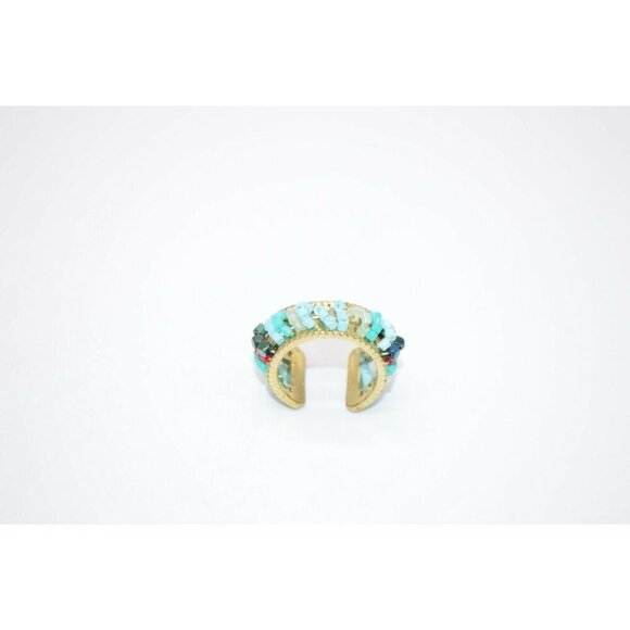 Blue Red Seed Bead Abstract Gold Tone Statement - Picture 3 of 4